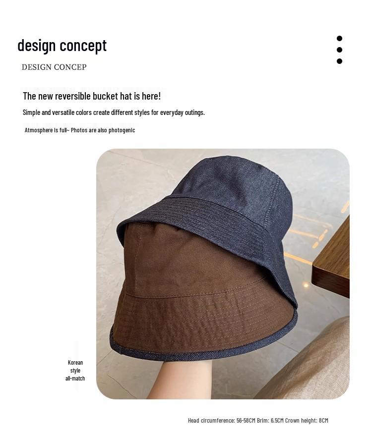 Women's Korean Reversible Denim Fisherman Hat - Spring/Autumn Fashion Versatile Slimming Bucket & Warm Beanie
