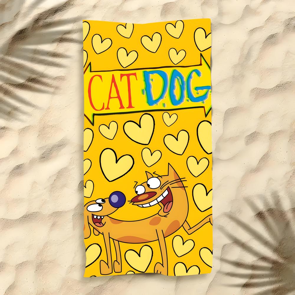 C-Catdog Towel Polyester Beach Towel Quick Dry Sand Free Bath Towel For Summer Pool Travel Vacation