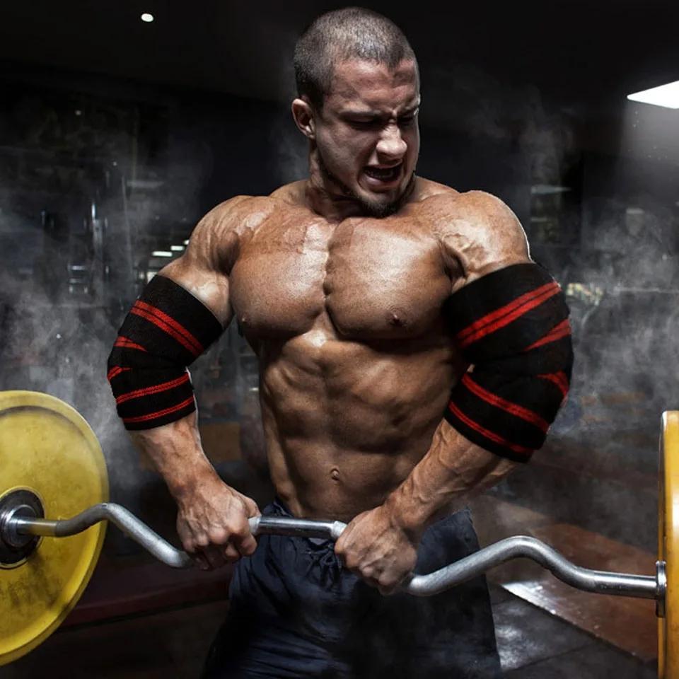 Loogdeel Elastiskt Armbågsskydd Kompressionsstöd för Tyngdlyftning Powerlifting Bodybuilding Armstöd Rem