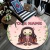 Custom Name,Nezuko Kamado pattern round rug,Carpet Rug for Living Room Bedroom Playroom ,Non-slip Floor Mat,Holiday Gifts and Birthday Gifts.