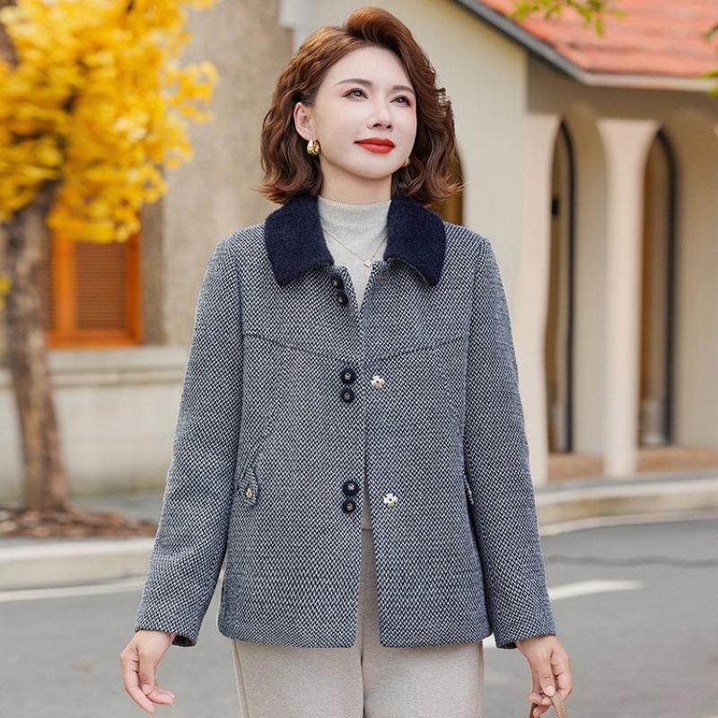 

Новая куртка на середину осени и зиму, темпераментные топы для среднего и пожилого возраста, укороченная шерстяная модная модель для мам, осенне-зимние модели 5XL [recommended 150-80kg] тёмно-синий