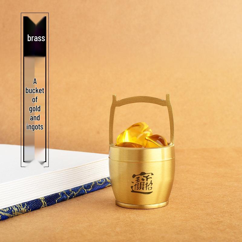 Pure Brass Gold Ornament: Small Decorative Water Bucket for Creative Office Decor