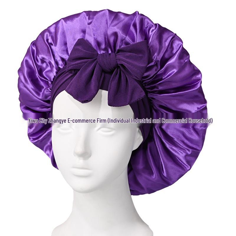 Satin Ribbon Round Silk Sleep Cap with Bowknot: Wide Brim Hair Care and Bath Hat