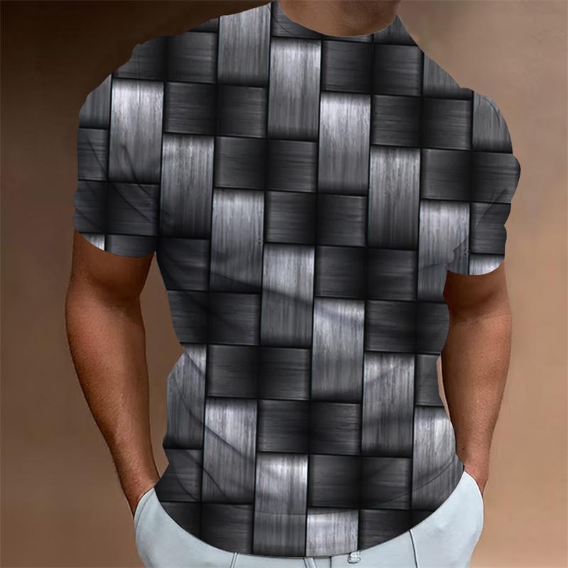 Technological Geometric Blocks All Over Print T-shirt for Men Harajuku Street Personality Loose Short Sleeve Summer Tshirt