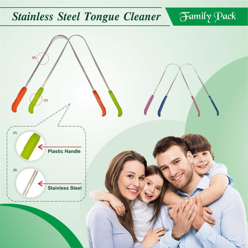 Nurpi steel Tongue Cleaners for adult & children (happy family) pack of 4