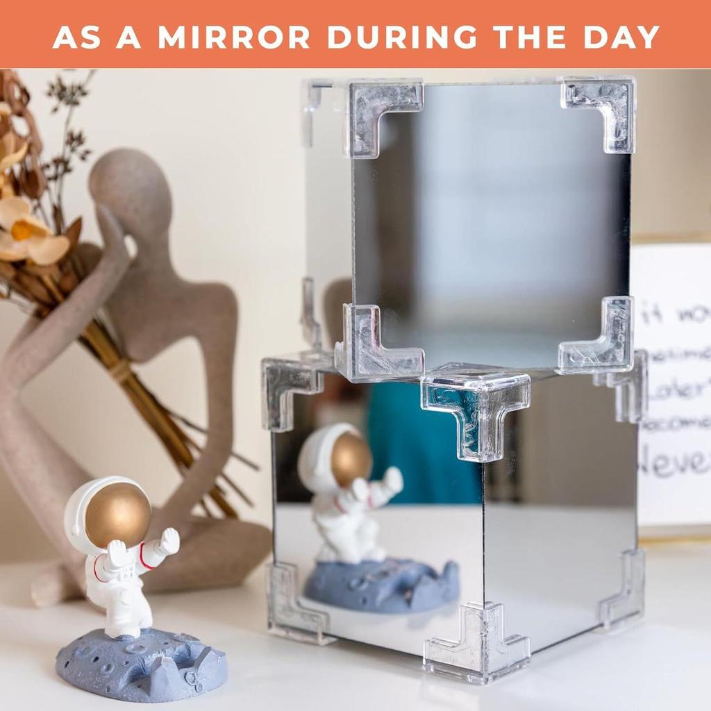 Tulpenwürfel Spiegel Lampe, 30 Blumen LED Dekorative Lampe, 2 in 1 Spiegel & Tischornamente für Schlafzimmer Wohnzimmer Schreibtisch Dekor Geburtstagsgeschenk