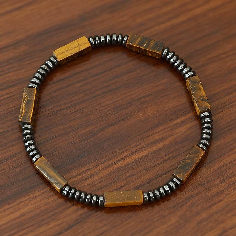 Unique Irregular Stone Beaded Bracelet Unisex Natural Tiger Eyes Amazon Hematite Healing Braslet Premium Leisure Couple Jewelry