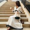 Europe and America 2026 new French retro style long dress polka dot lace splicing deep V-neck long-sleeved dress