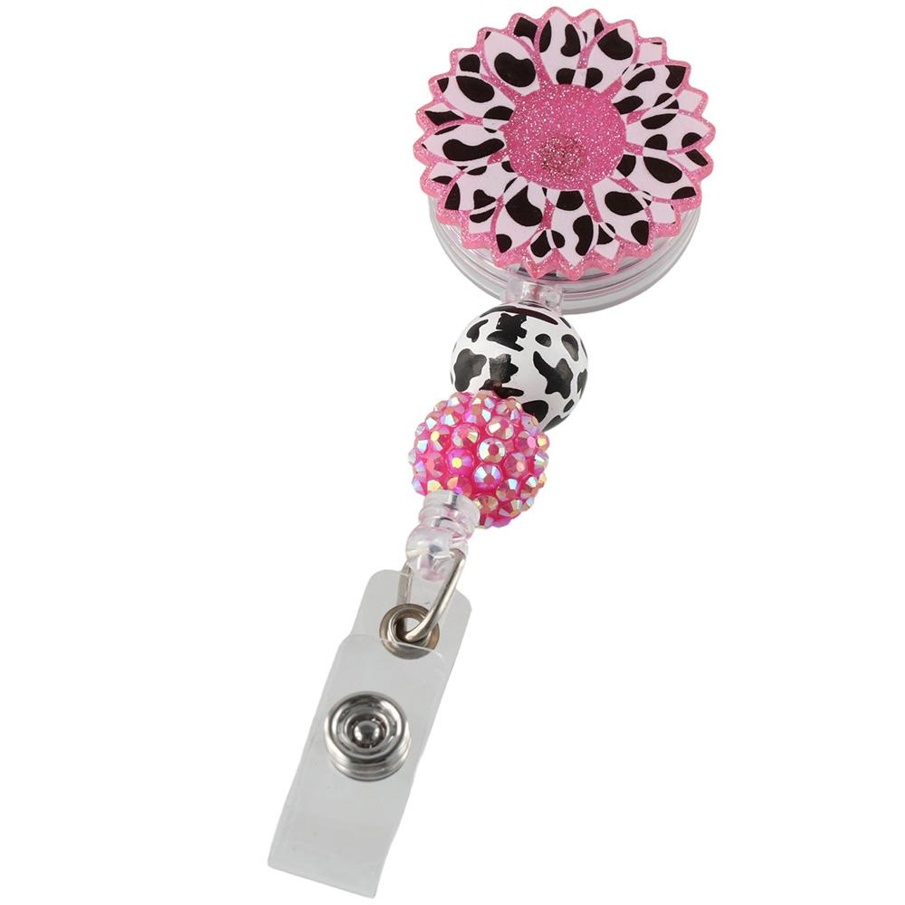 Sunflower Badge Reel Cow Id Card Holder Durable ID Clip  Office
