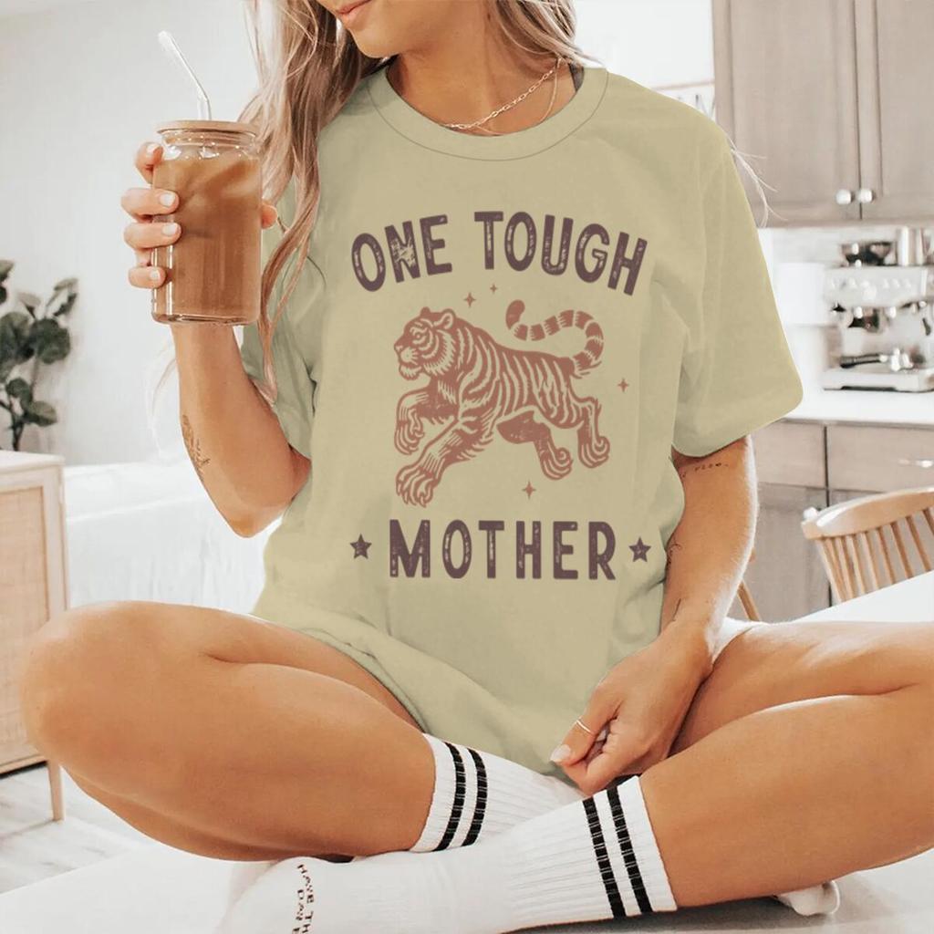 One Tough Mother Vintage Tiger Print T Shirts Short Sleeve Crewneck Graphic Fashion Women Casual Tees