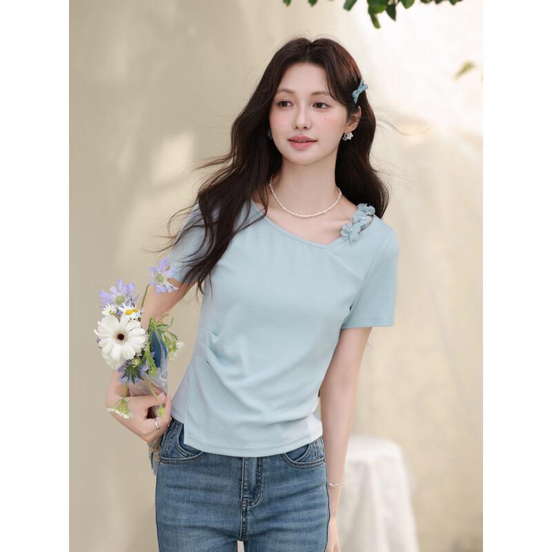 Lu Xiangnan Women s Light Blue Short Sleeve T-Shirt M