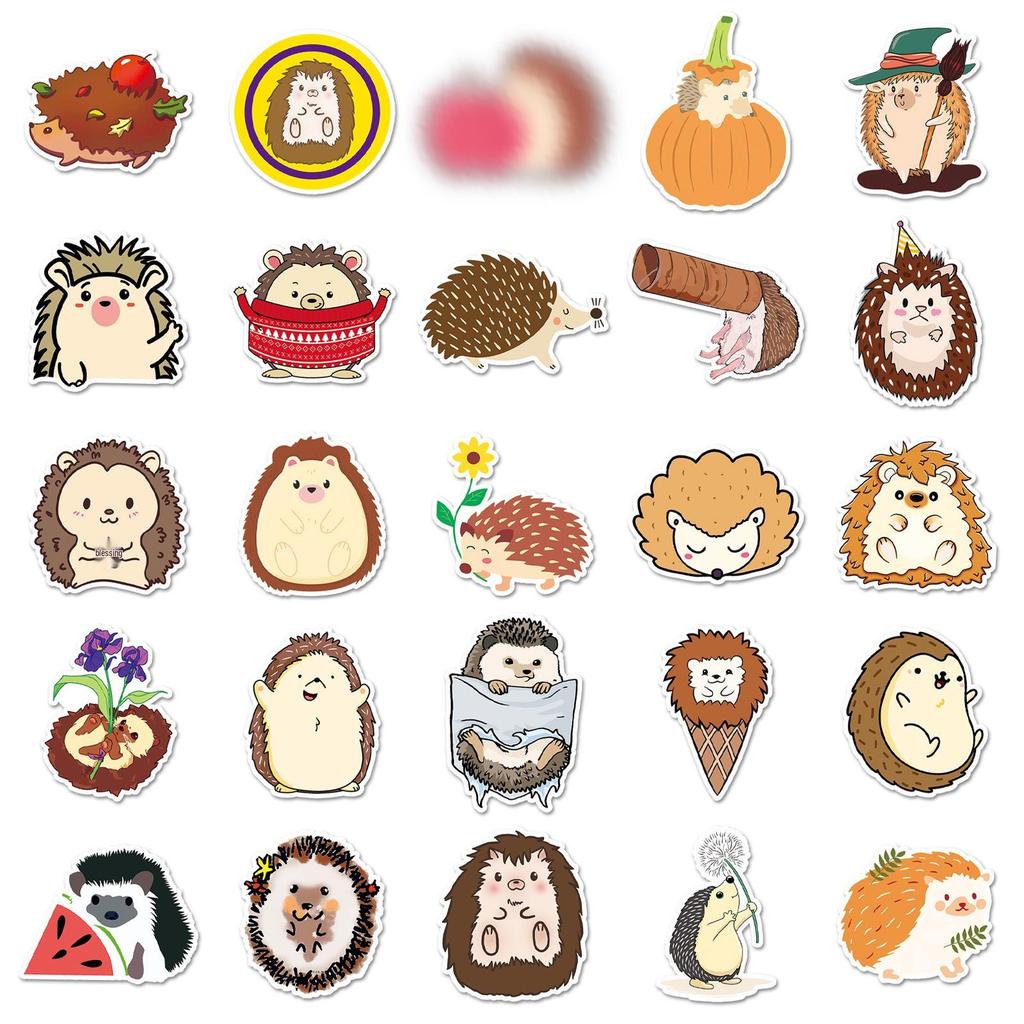 Hedgehog Graffiti Cartoon Stickers - 50 Cute, Waterproof Animal Designs for DIY Projects
