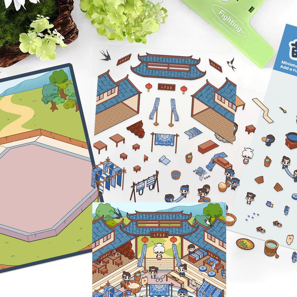 Cartoon Large Landscape Miao Wind Scene Sticker 3D Miniature World Unzipped DIY Scene Manual Sticker