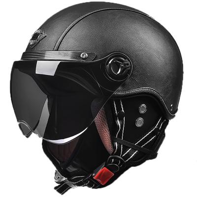 German Winter Leather Helmet Retro Style Black Men's Motorcycle Helmet Pilot Helmet Biker Kask Vespa Camouflage Cafe Racer Moto