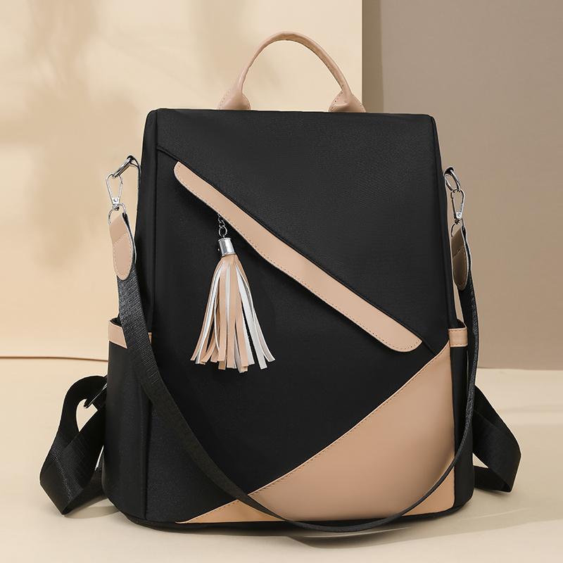 Tassel Backpack Large Capacity Women's Color Contrast Commuter Backpack Multifunctional Shoulder Bag