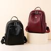 Leather Backpack Women's Solid Color Large Capacity Travel Backpack