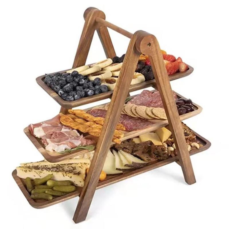 ZISIZ Foldable Paulownia Wood Serving Tray