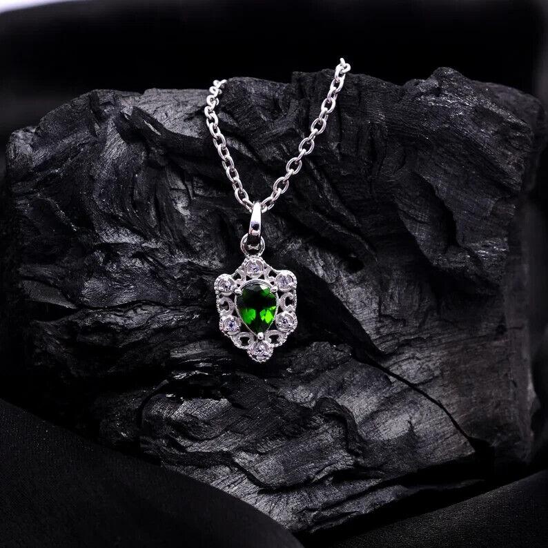 Certified Natural Chrome Diopside Gemstone 925 Sterling Silver Shield Pendant For Women