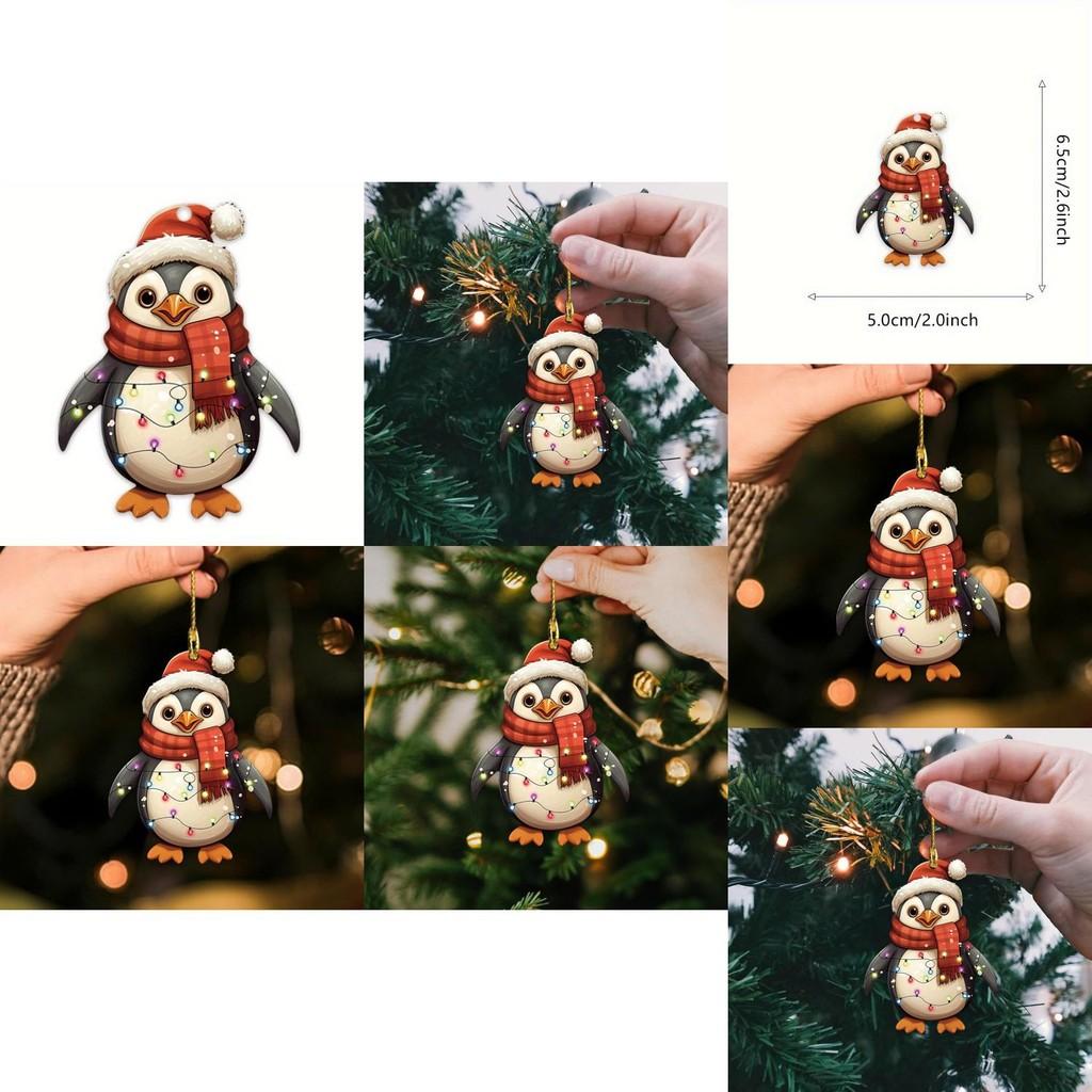 Christmas Red Hat Penguin Acrylic Auto Accessory With Cartoon Theme For Vehicle Decor