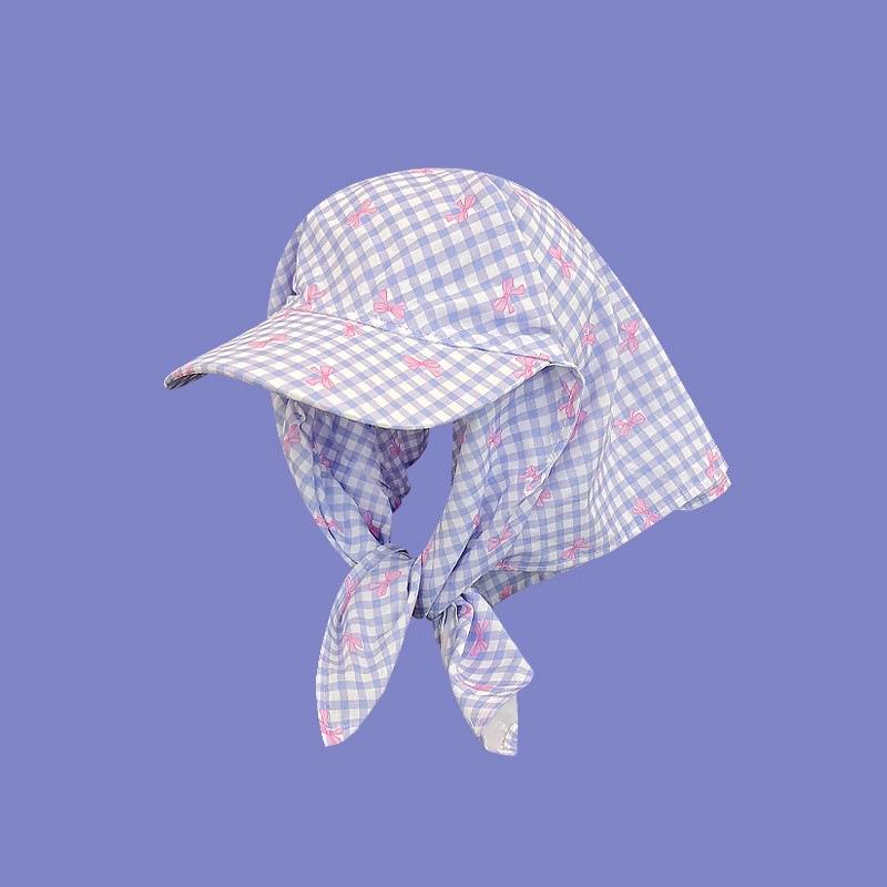Berretto Bandana a Quadri con Laccetti Incrociati e Visiera - Cappello da Donna per Primavera/Estate Protezione Solare Stile Pastorale