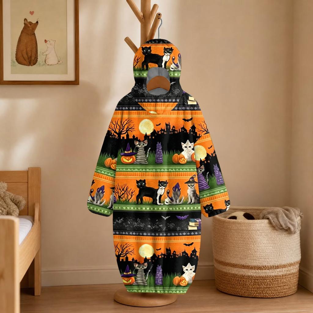 Kids Halloween Printed Flannel Romper Pajama Set for Fun Holiday Sleepwear