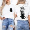 No Talkie Before Coffee Print T-shirt Short Sleeve Casual Top Summer Women Black Cat Kawaii Streetwear Graphic Tees Shirt Tops