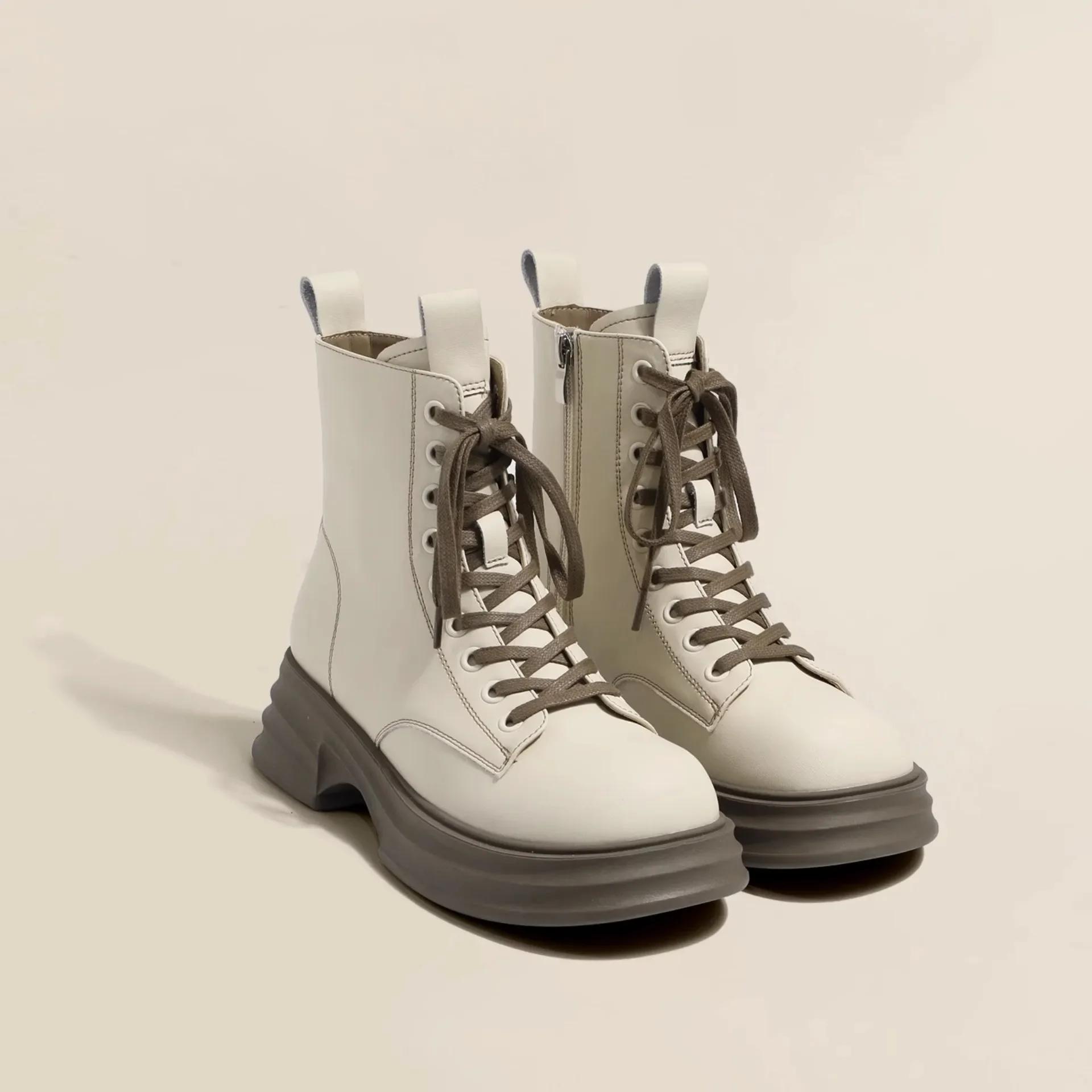 

Женские короткие ботинки в стиле ретро, осенние, британские, уличные, на молнии, ботильоны на шнуровке, толстая подошва, Zapatillas Plataforma Mujer 35 бежевый