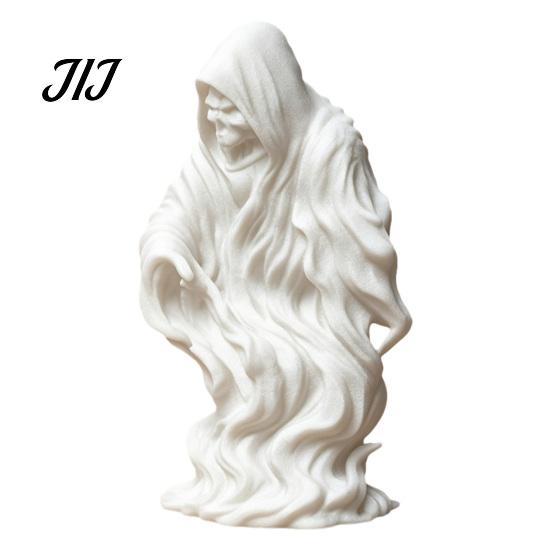 Skull Face Statue 3D Printed Grim Reaper Ghost Statue, Gothic Skeleton Figurine, DIY Painting Figure Blank White Sculpture, Halloween Desktop