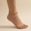 Gold Oil-Dripped Foot Chain Adjustable Beach Jewelry Vintage Flower Pendant Anklet  Girl