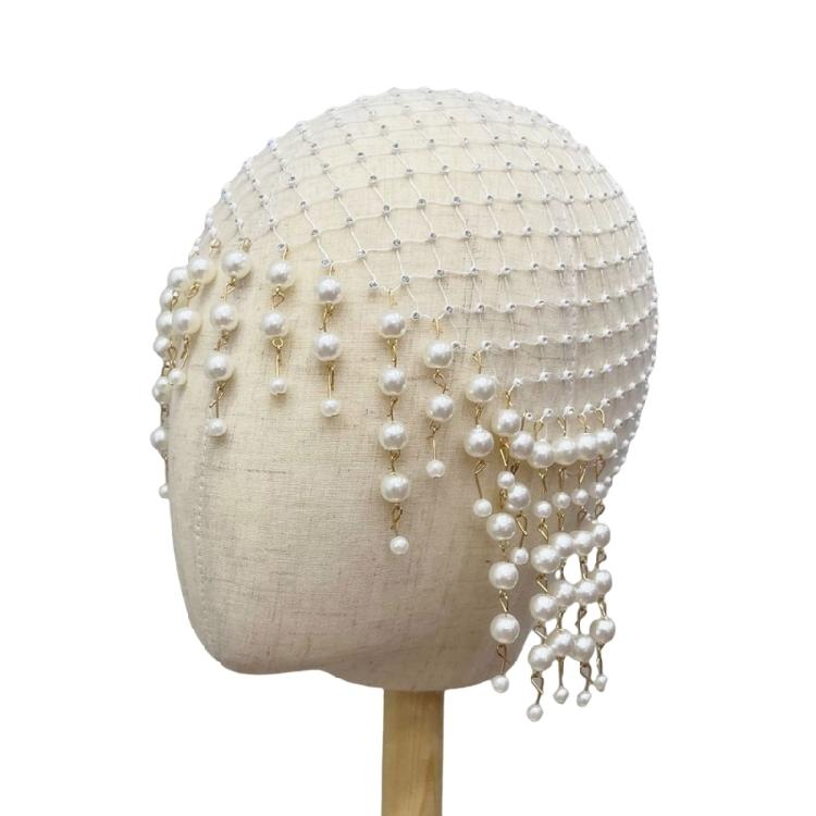 Sparkling Pearls Adorned Tassels Hair Hat Sophisticated Faux Pearls Tassels Hairpiece Hat for Evening Event and Galas