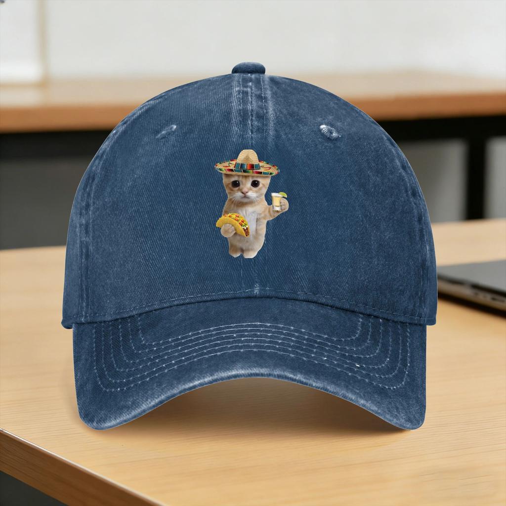 Funny Cat Meme Cinco De Mayo Eating Tacos and Tequila Casual Baseball Cap Summer Trucker Hat Wholesale Outdoor Snapback Cap