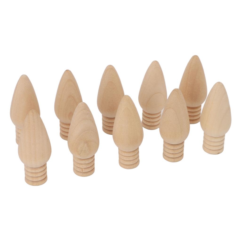 10PCS Wooden Light Bulbs Cute and Compact Unfinished Wooden Hanging Light Bulb Ornaments for Handcraft