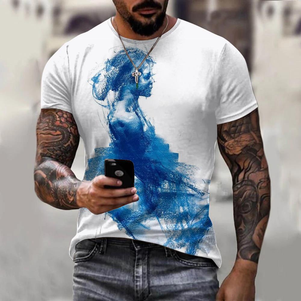 T-shirt Men's 3D Printing Ink Painting Women's Pattern Summer Men's Women Fashion Casual Comfort Oversized Crew Neck T-shirt Top