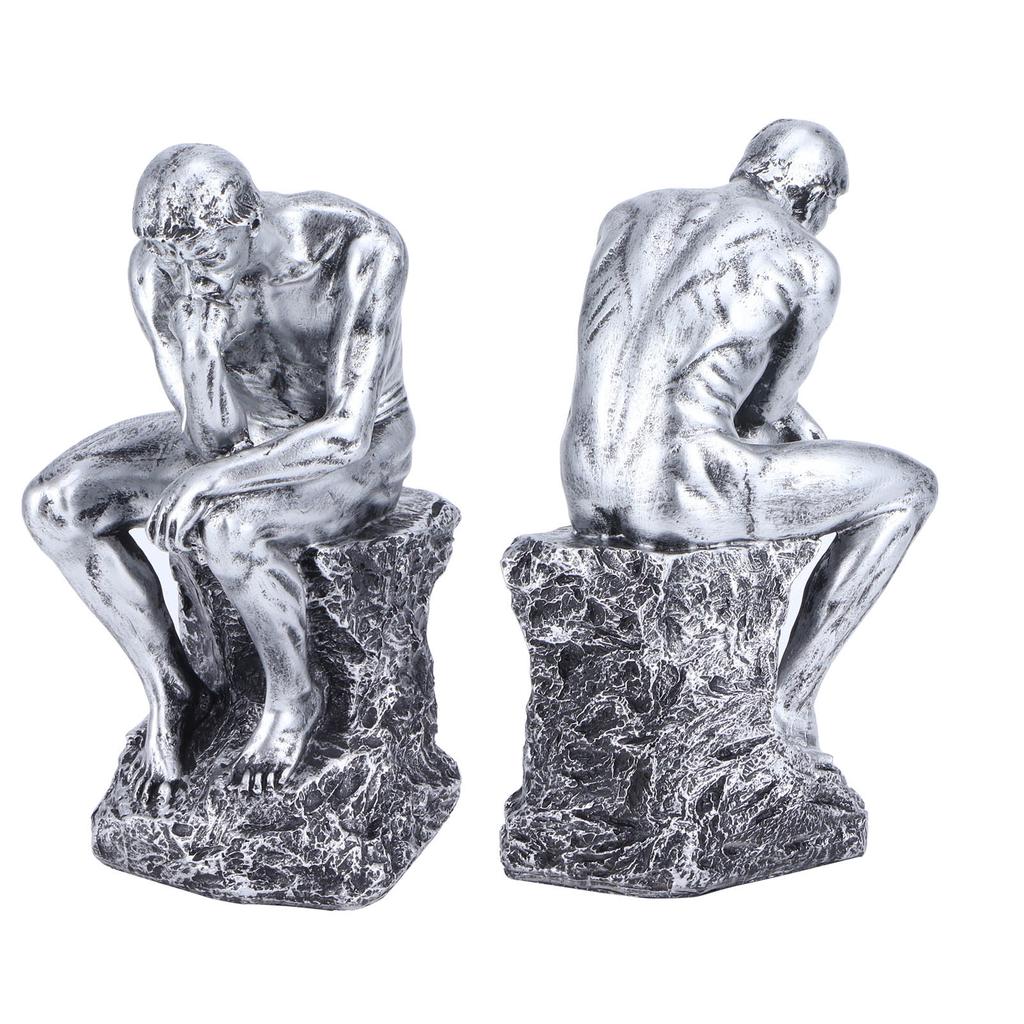 Thinker Statue European Style Resin Character Sculpture Home Office Bookshelf OrnamentSilver
