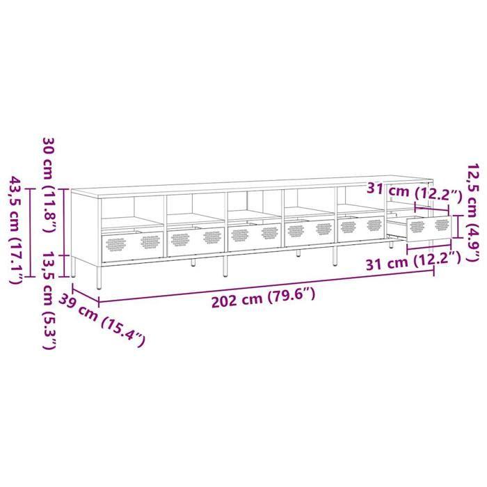 VidaXL TV Cabinet Black 202x39x43.5 Cm Cold-rolled Steel, TV Bench, Metal Furniture, Multimedia Furniture, TV Sideboard, Furniture 3307155