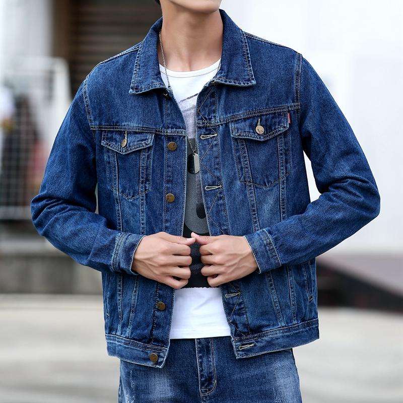 Men Blue Classic Denim Jackets Solid Jean Coats Male Cotton Denim Coats Spring Autumn Outwear Casual Cowboy Jackets