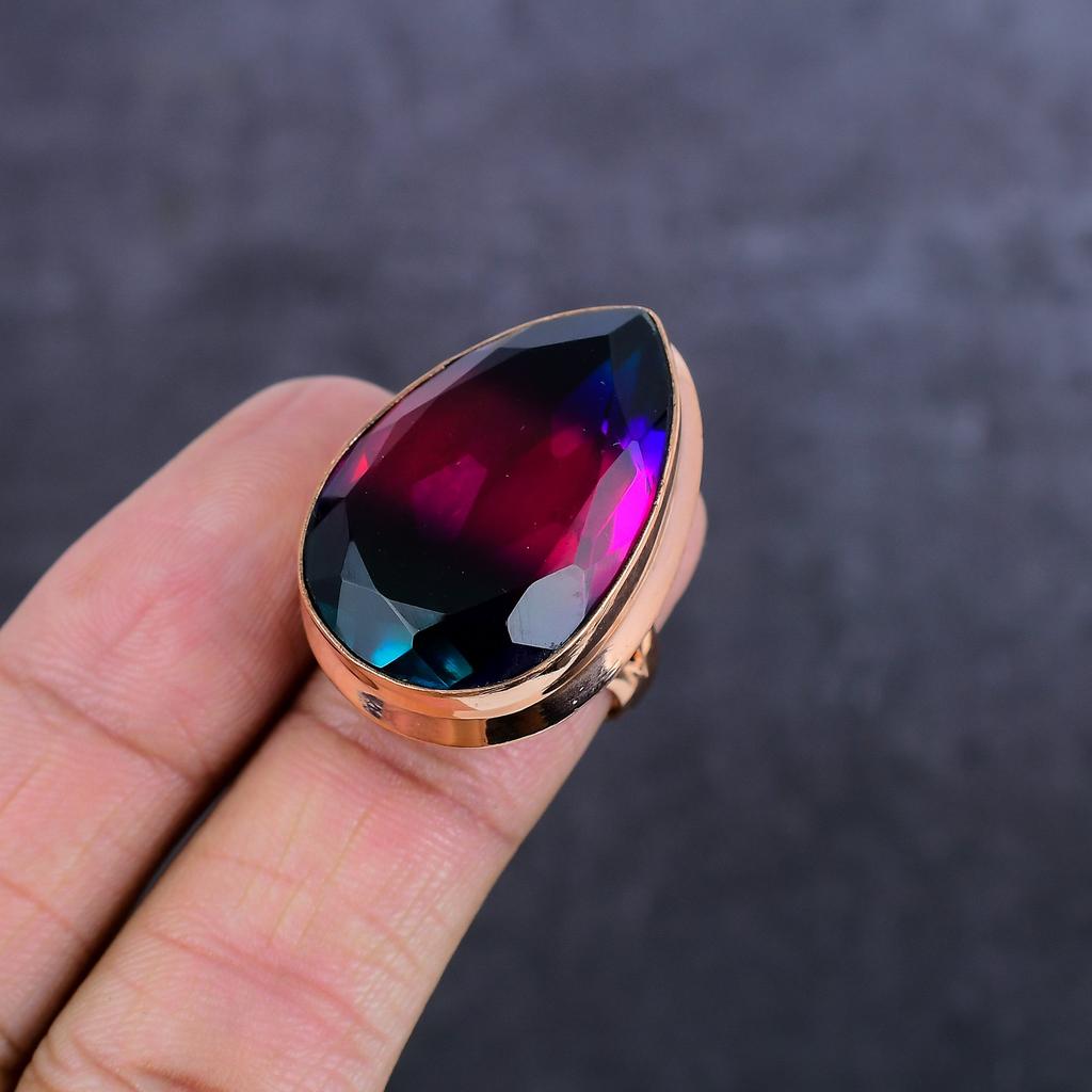 Bi-Color Tourmaline Gemstone Copper Jewelry Ring Size 7