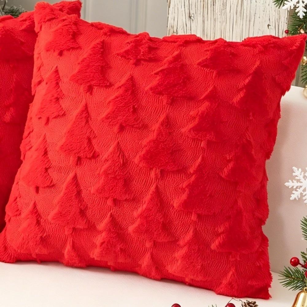 Holiday Pillowcase 3D Embroidered Christmas Pillow Cover Plush Knitted Xmas Tree Pillowslip Square Soft Santa Pillow Cover Couch