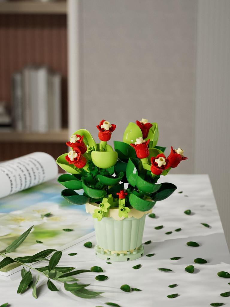 Sunflower & Rose Flower Building Blocks Toy Set for Kids - Assembled & Qixi Gift, Lego Compatible
