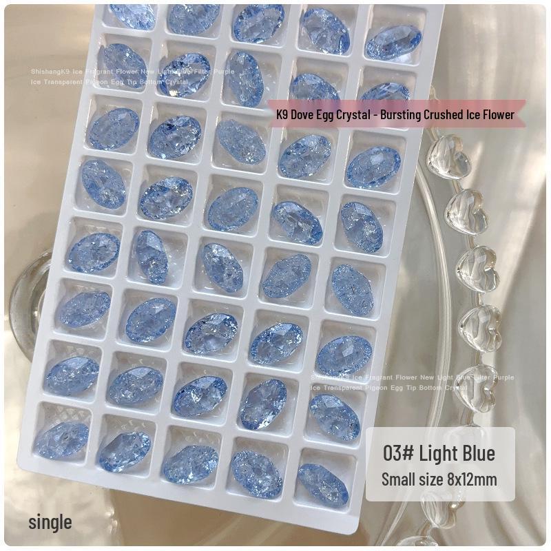 K9 Crystal Burst Rhinestone Nail Art Decorations - Light Blue, Fruit Green, Purple, Translucent White, Pointed Back Large Rhinestones.