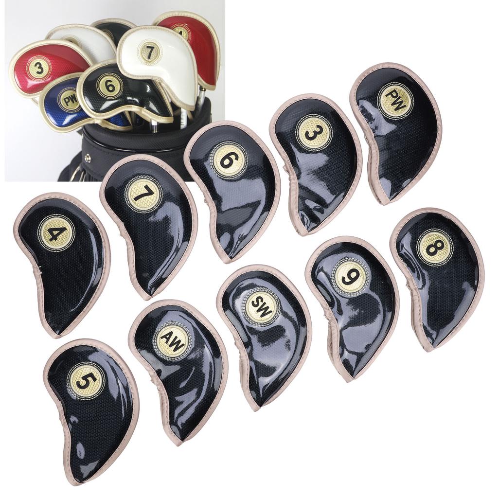 10Pcs Golf Iron Head Covers Sleeve Figure Zipper Sport Pattern Protective PU Waterproof