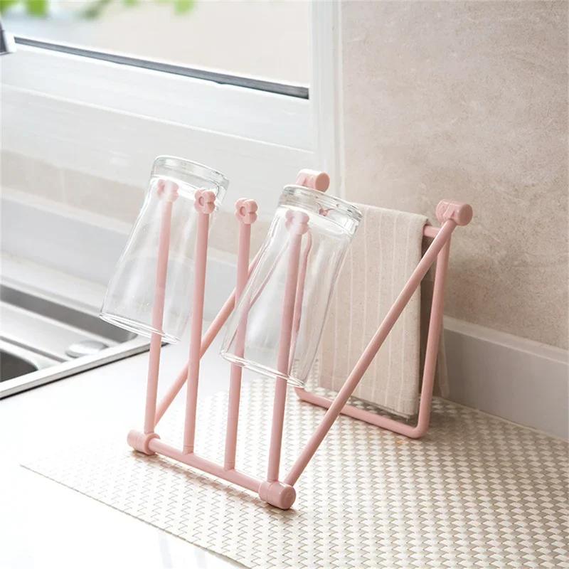 Foldable Kitchen Towel Rack Plastic Storage Rag Rack Vertical Desktop Dish Cloth Drain Shelf Multi-Function Kitchen Supplies