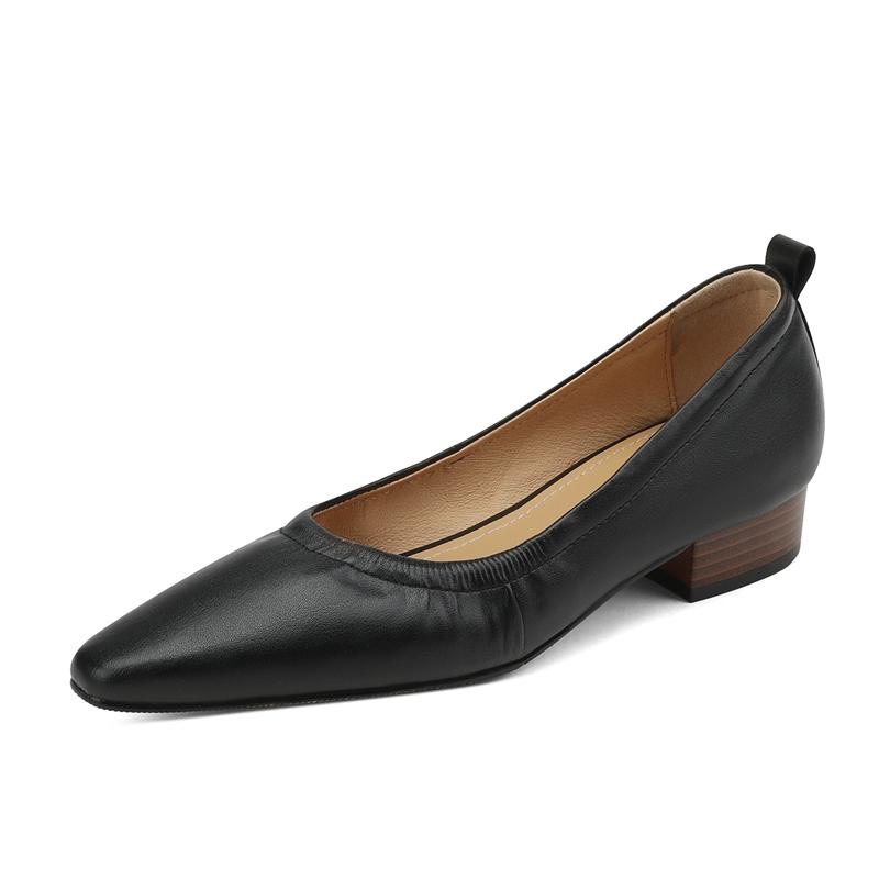 Fashion Women's New Spring and Autumn Square Head Genuine Leather Cowhide Comfortable Low Heel Elastic Large Oxford Single Shoes