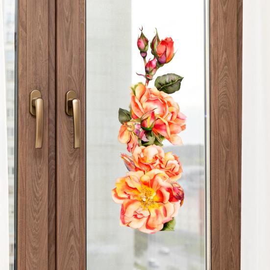 Selbstklebende Rosen Wandaufkleber Wiederverwendbare Statische Glasaufkleber Klebefrei Wasserdicht Feuchtigkeitsbeständig Fensteraufkleber für Wohnzimmer Schlafzimmer Heimdekoration