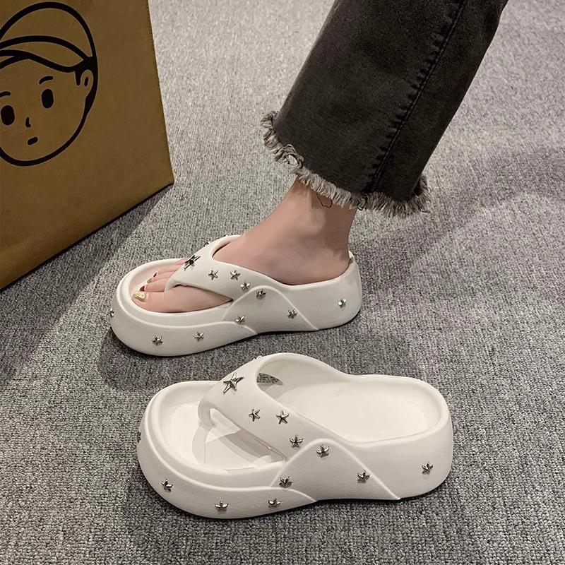 Pentagram Flip-flops Women Wear New Non-slip Beach Shoes In Summer, Heightened Thick-soled Cool Slippers