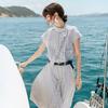 ELLE Women's Retro Stripe Asymmetric Shirt Dress