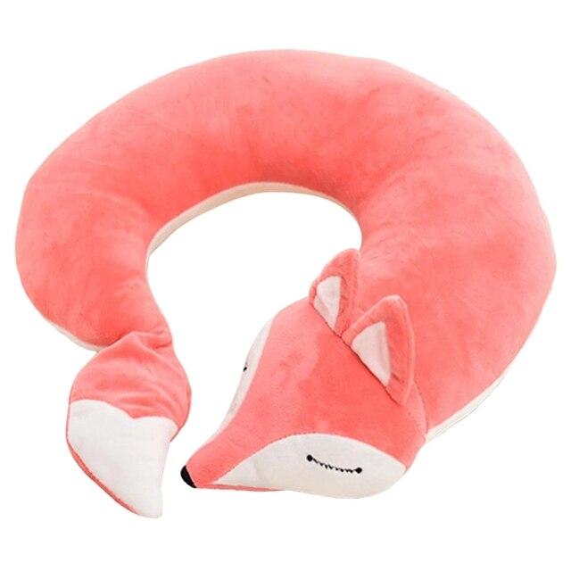 Cute Travel Pillow with Ear Cartoon Neck Pillow for Kids Memory Foam Animal Pillow U Shaped Cushion Plush for Airplane Train