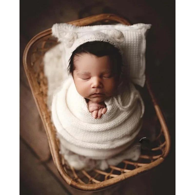 Newborn Photography Prop - Vintage Rattan Weaving Basket Baby Bed & Crib Practical Photo Shoot Furniture for Adorable Baby Shots