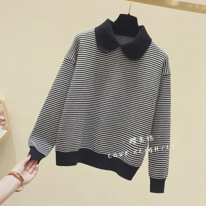 Women's Loose Pullover Sweater - 2024 Autumn Korean Doll Collar Style, Thick Knit