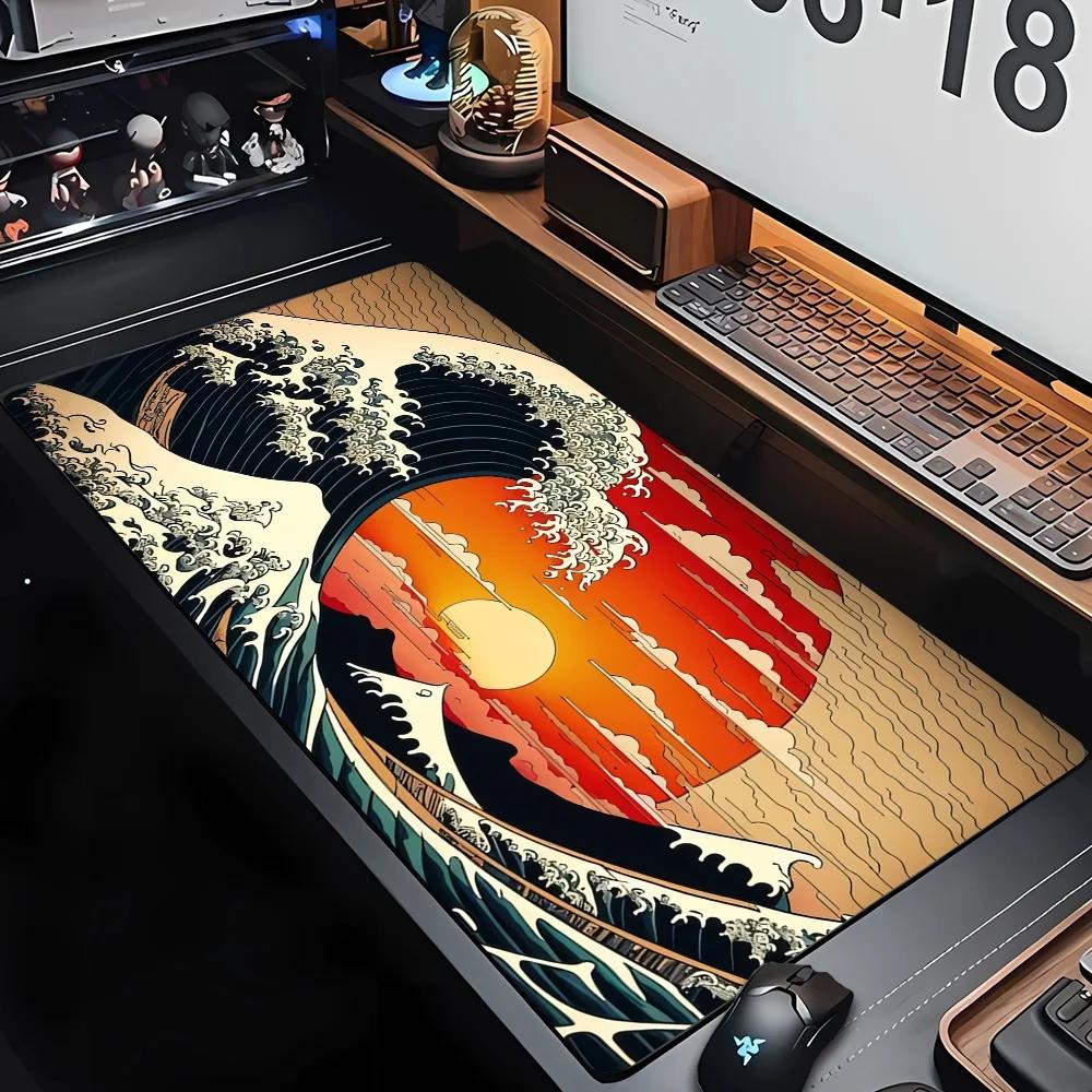 Desk Mat Gaming Mouse Pad Large Deskmat Gamer Deskpad Art Great Waves Rubber Mousepad Speed Compute Office Playmat Kawaii Mats